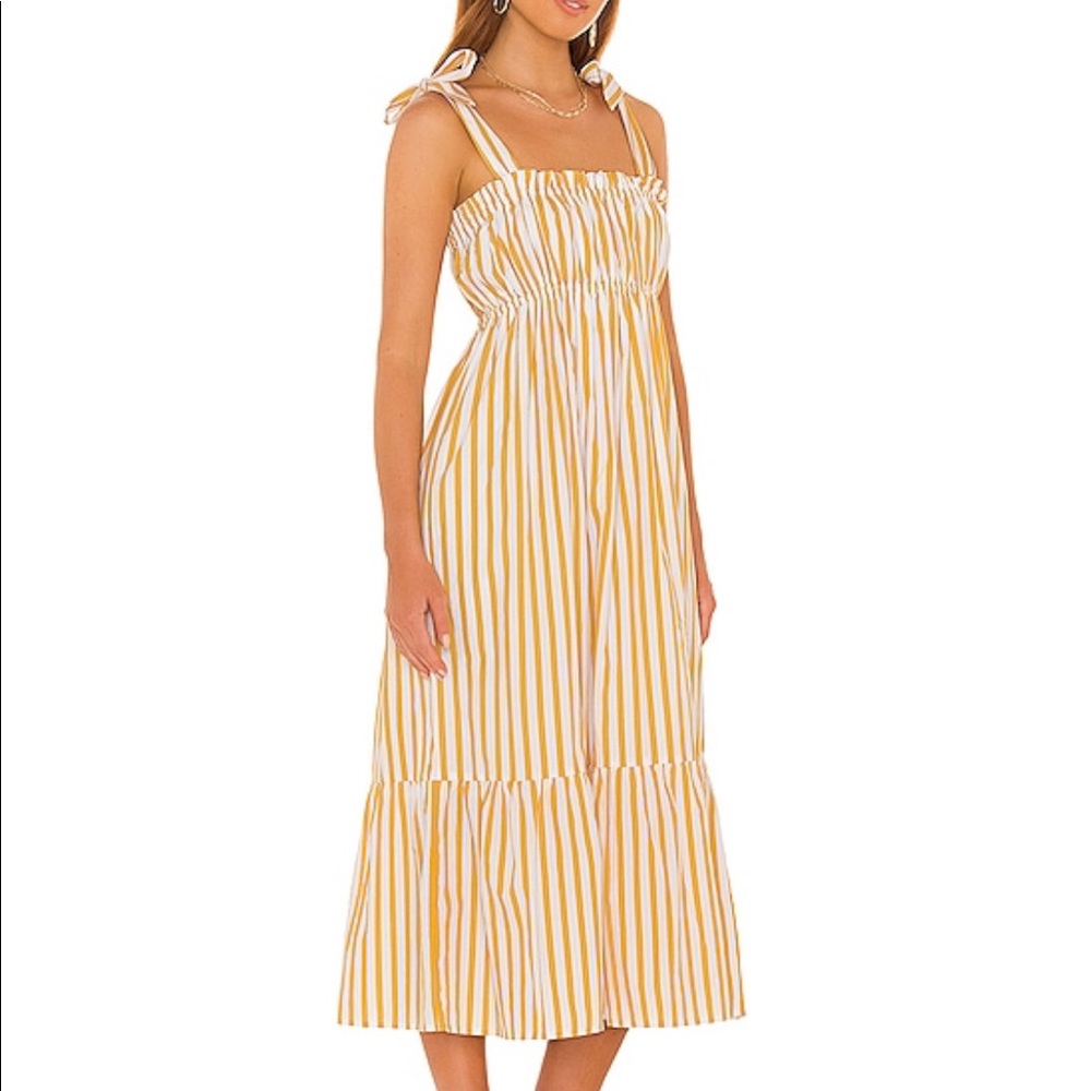 Faithfull the Brand Yellow and White Striped Midi Dress